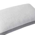 Angled view of the rectangular back sleeper version of the Sleeptone Basics Cooling Pillow, displaying the same white honeycomb texture and grey cooling side panel with a snowflake logo.